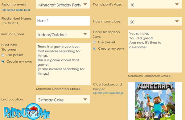 Minecraft Birthday Party Activity